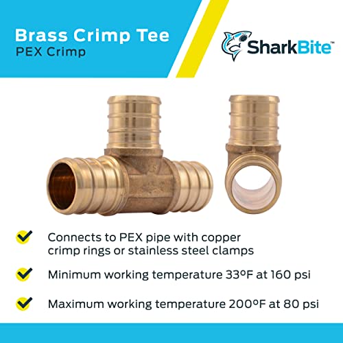 Sharkbite 3/4 Inch Crimp Tee, Pack Of 10, Brass Plumbing Fitting, Pex Pipe, Pe-Rt, Uc370Lfa10 #TOP3
