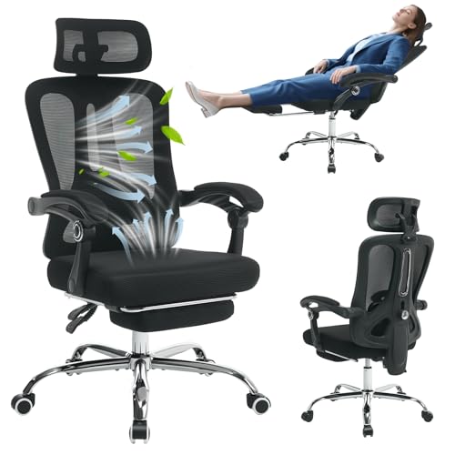 Rbfgyiop Sedia Ergonomica Da Gaming E Ufficio Con Schienale Alto In Rete, Poggiapiedi Estraibile, Cuscino Lombare E Poggiatesta Regolabile - Ampia Poltrona Girevole Con Ruote Per Studio, Camera O - 4