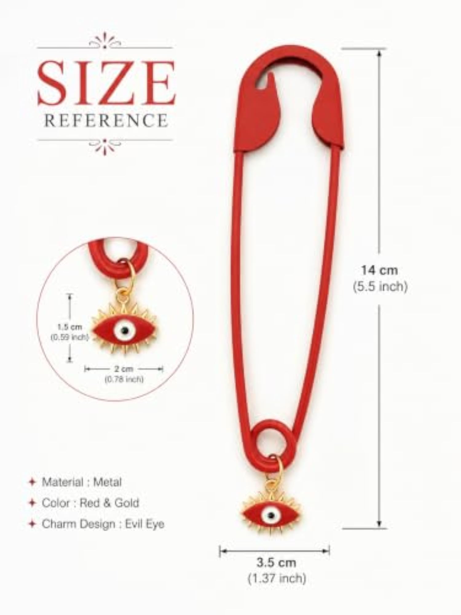 Red Evil Eye Oversized Safety Pin Hair Accessory