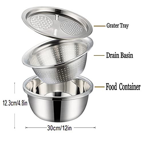 GOBEAUTY 3 in 1 Multifunctional Stainless Steel Grater Salad Strainer