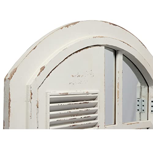Farmhouse Arched Window Mirror With Shutters 35" X 28", Hanging Distressed White Rustic Window Shutters Decorative Mirrors For Wall Decor Living Room, Wood Vintage Wall-Mounted Mirrors For Bedroom #TOP5