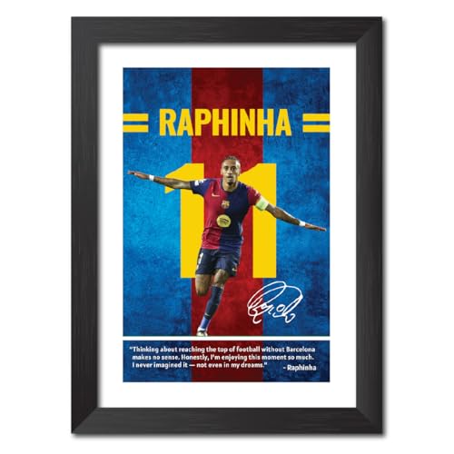 Image of TenorArts Raphinha Quotes Poster Frame Barcelona Laminated Photo Framed Painting with Matt Finish Black Textues (12 inches x 9inches)