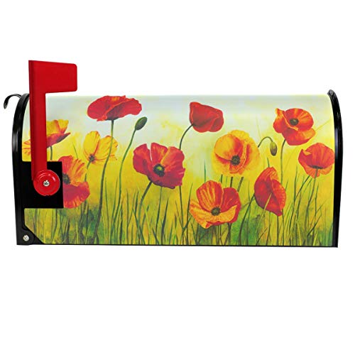Wamika Art Red Poppy Flowers Mailbox Cover Spring Lawn Painting Mailbox Covers Magnetic Mailbox Wraps Post Letter Box Cover Standard Size 18" X 21" #TOP1