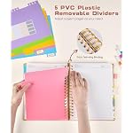 Hardcover Spiral Notebook Journal with Removable Dividers Tabs, 300 Pages Leather 5 Subject Notebook College Ruled, 8"x10" Large B5 Notebooks for Work School Note taking, Lined Journal for Women, Pink - Image 5
