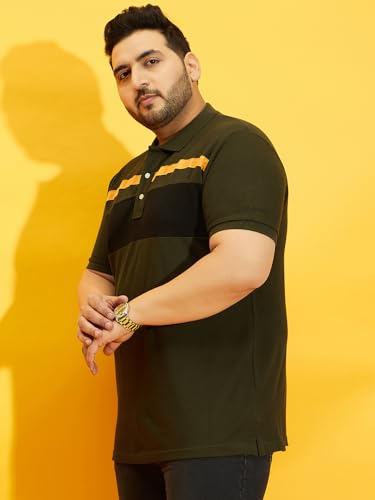 Image of Bigbanana Men Plus Size Colorblock Olive Short Sleeve Polo Tshirt