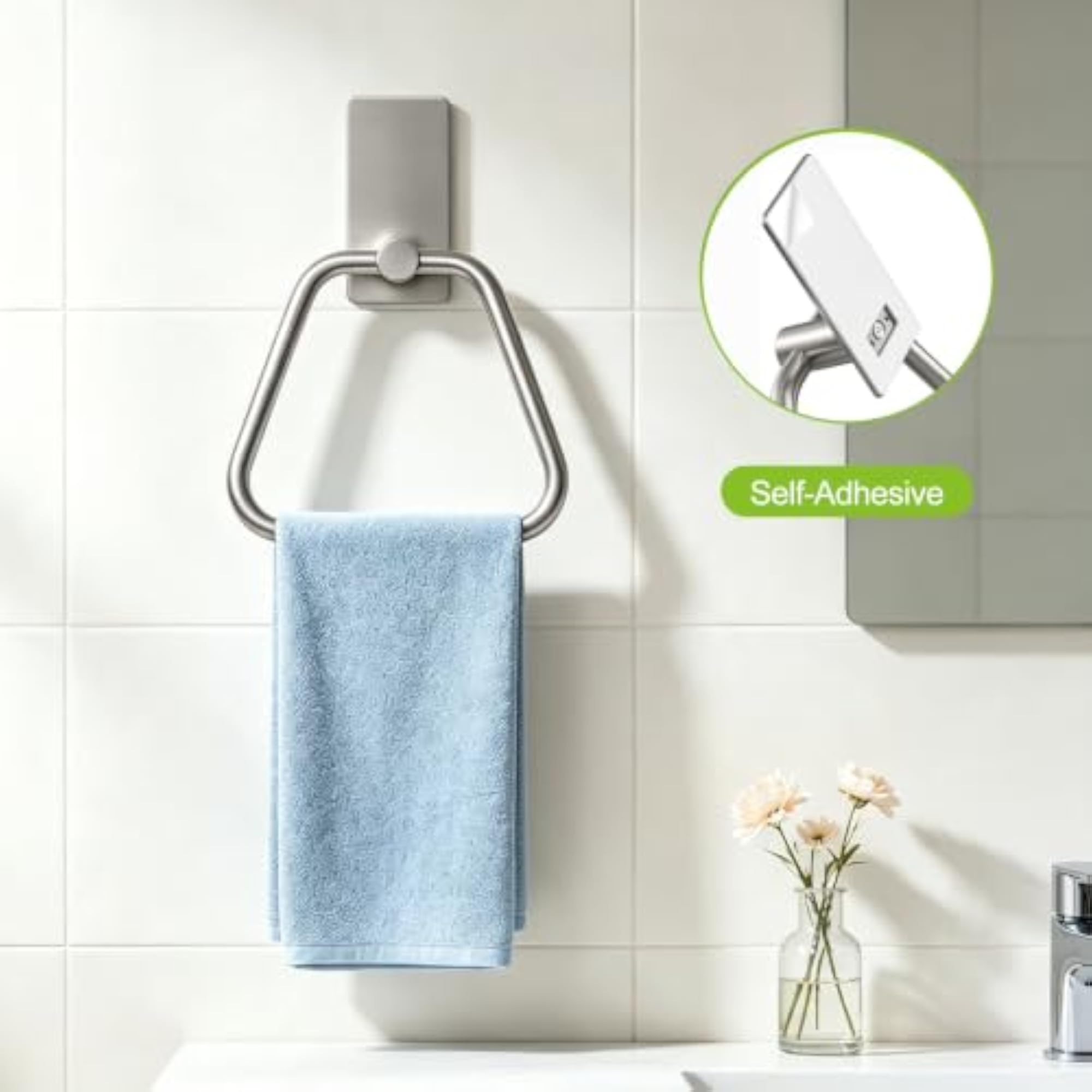Brushed Nickel Self-Adhesive Towel Rail for Bathroom
