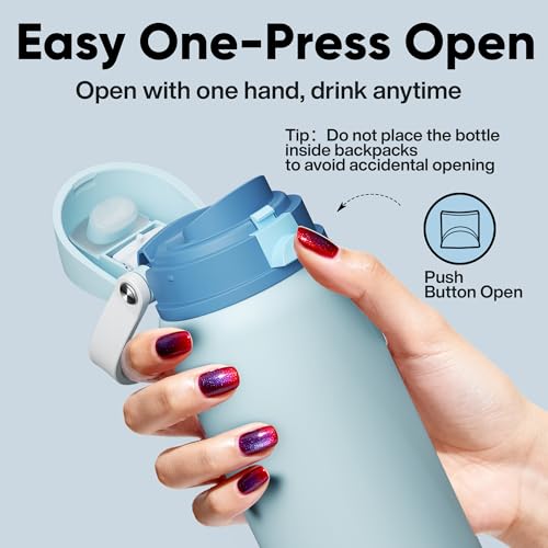 Image of Insulated Water Bottle with Straw - Encool Stainless Steel Water Bottle with Push Button Lid, Leak-Proof & BPA-Free, Keeps Cold for 24 Hours for Sports, Travel, Gym (32 oz, Jungle Mist)