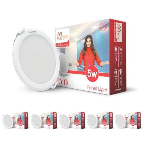 Image of Murphy EVO 5W LED Recess Panel Light | 85mm Outer Diameter, 70mm Cutout | 4500K Natural White | Shockproof PC Body | Energy Efficient | BIS Approved | 2-Year Warranty | Pack of 6