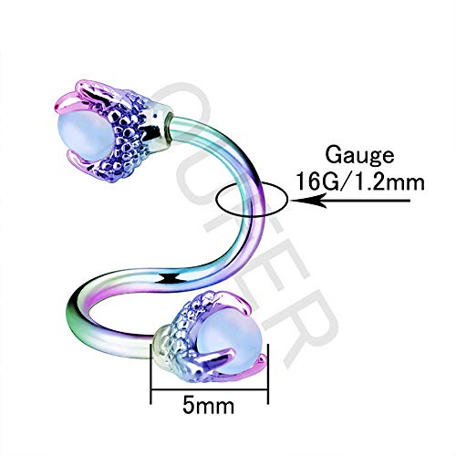 Oufer Twist Helix Earring 316L Stainless Steel Dragon Claw With Opalite Center 16G Twist Lip Labret Cartilage Upper Lobe Piercing Jewelry #TOP2