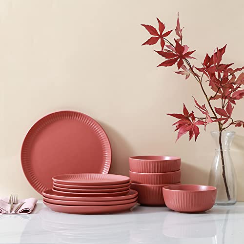 Image of Stone Lain Logan 12 Pieces Stoneware Dinnerware Set, Terracotta