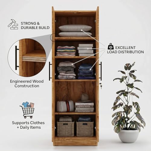 Image of FFO 2 Door Wardrobe | Multi-Purpose Wardrobe Organizer with Shelves | Engineered Wood Cupboard for Living Room, Bedroom & Office | Modern Sideboard Storage Unit Coach Wood DIY.