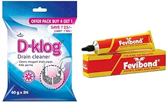 Pidilite D-Klog Drain Cleaner Powder (40g x 5N), & Pidilite Fevibond for Sticking Leather Rubber Rexine (50ml)