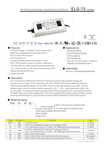 Alimentation étanche IP67 ELG-75W 24V durable pour installations haut de gamme - 3