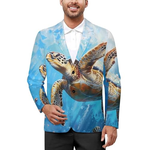 Sea Turtle Swimming Underwater Ocean Landscape Men's Suits Dress Business Formal Suit Print Jackets Coat For Wedding Party
