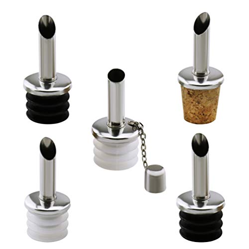 BESTONZON Versatori In Acciaio Inox Beccuccio Conico Liquore Bottiglia Versatore Tappo Versatore Salvagoccia per Liquore Vino Olio Cocktail Succo 5pcs