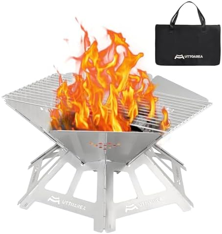 21" Portable Outdoor Fire Pit, 0.8mm Thick Stainless Steel Collap...