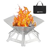 UTTOAREA 21' Portable Outdoor Fire Pit, Stainless Steel Portable & Collapsible Fire Pit with Charcoal Grill Net & Storage Bag,Wood-Burning for Patio, Backyard BBQ, Camping & Beach Bonfires