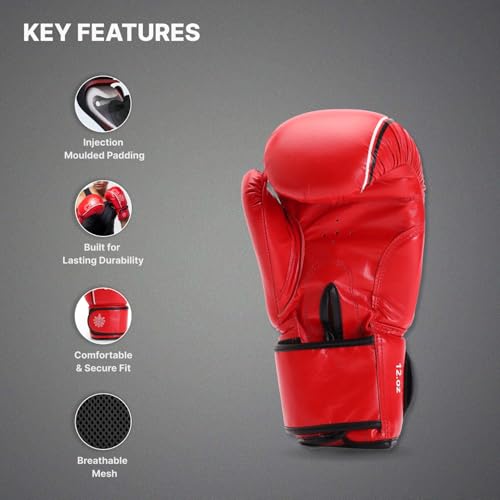 Image of CULTSPORT Boxing Gloves for Men & Women | Foam Padding | Punching Bag Gloves for Boxing, Training, Kickboxing, Muay Thai, MMA | 14 Oz Boxing Gloves | Red