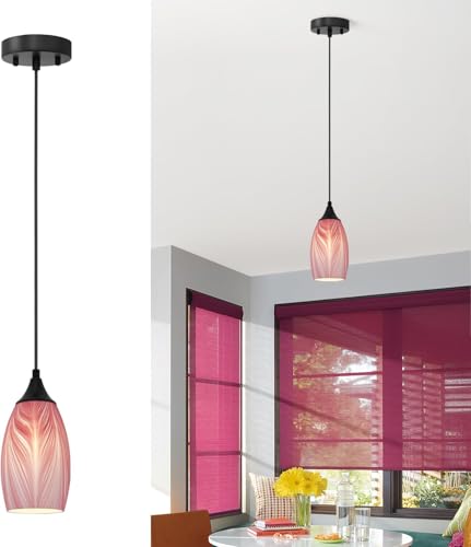 ANYLOVE Vintage Art Pendant Gold-Pink Stripe Lighting,3-Pack Hand Glass Hanging Light Fixture,Adjustable Cord for Kitchen,Hallway,Dining Room