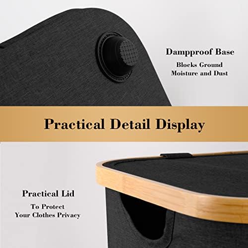 Laundry Hamper with Lid, 87L Large Laundry Hamper with Removable Laundry Bags, Dirty Clothes Hamper with Handles, Black Laundry Hamper for Clothes Storage and Bedroom