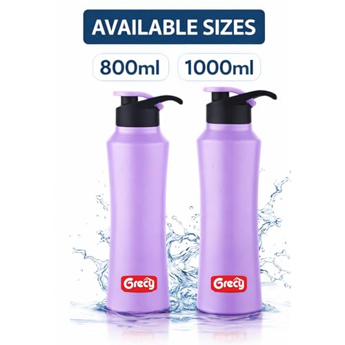 Image of GRECY Tic Toc 800ml Stainless Steel Water Bottle Lavender Purple | Single Wall Fridge Bottle | Flip Cap Leak Resistant | BPA Free Food Grade Steel Lightweight | Office,School,Gym,Travel Made in India