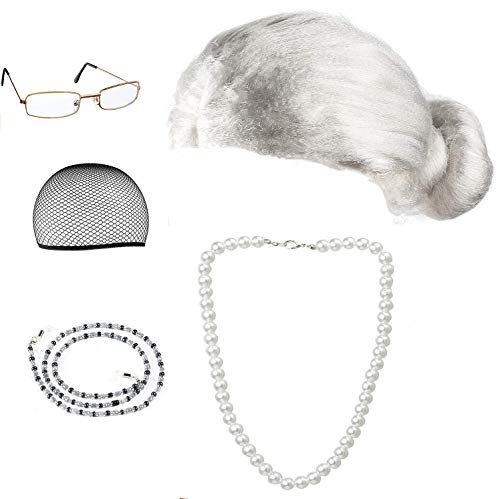 Beelittle Old Lady Costume Cosplay Grandma Granny Wig Great for Halloween Christmas Mrs. Claus