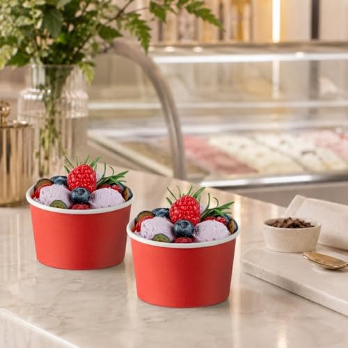 Image of Coppetta 5-Ounce Dessert Cups, 50 Disposable Ice Cream Cups - Lids Sold Separately, Sturdy, Red Paper Frozen Yogurt Bowls, For Hot And Cold Foods, Perfect For Gelato Or Mousse - Restaurantware