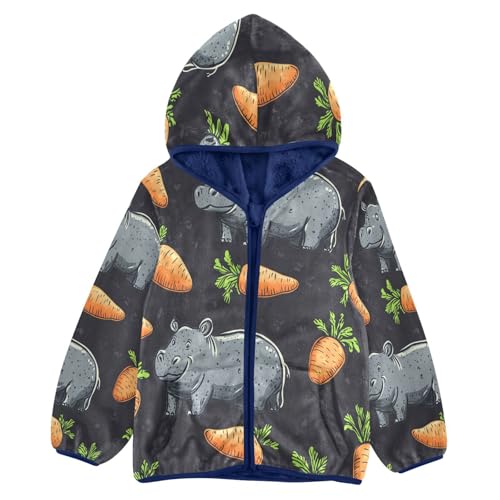 Hippo and Carrot Toddler Fleece Jacket Girl Boys Hooded Fleece Jacket Coat Warm Outwear Zip-up 3-10T