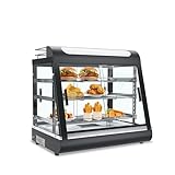 Lumelay 27 inch Commercial Food Warming Cabinet, 3 Tier Countertop Heated with Top Rack for Pizza/Pretzel, Three Color, Temper Glass, w/Thermometer Adjustable Thermostat for Cafe Kitchen Restaurant
