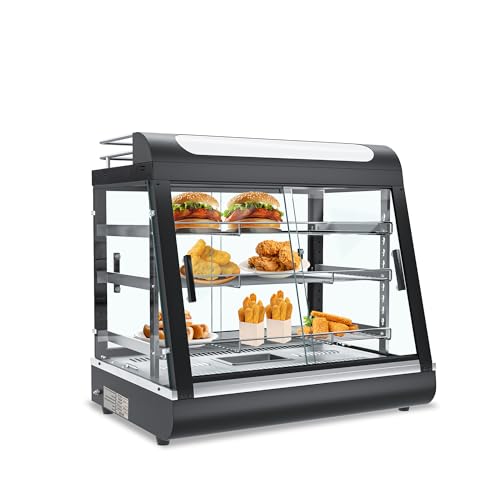 Lumelay 27 inch Commercial Food Warming Cabinet, 3 Tier Countertop Heated with Top Rack for Pizza/Pretzel, Three Color, Temper Glass, w/Thermometer Adjustable Thermostat for Cafe Kitchen Restaurant