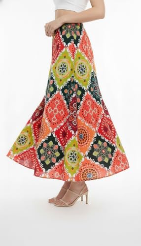 Image of VAGISHA Women's 4-Metre Flared Long Skirt | Skirts for Women Long Length | Long Skirts for Girls | Ethnic & Boho Printed Wear with Elastic Waist | Perfect for Party, Festive & Casual Look
