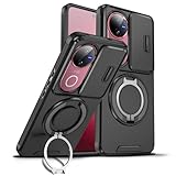 Loyhee Handyhülle für Vivo V50 5G / V50e 5G – Stoßfeste Hülle mit Schiebekamera-Abdeckung und 360° Drehständer, Anti-Fingerabdruck Silikon und Vibrationsschutz - Schwarz