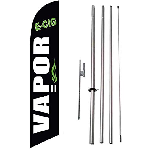 Smoke Shop Business Advertising Sign. E-Cigarettes E-CIG Vapor Vape Promotional Feather Banner Swooper Flag Sign with Pole Kit and Ground Stake