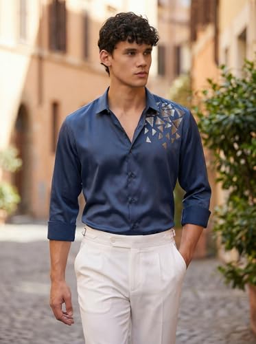 Image of IndoPrimo Men's Stylish Satin Shirt for Party, Formal, Daily and Casual Wear Full Sleeve Shirt for Mens - Trio