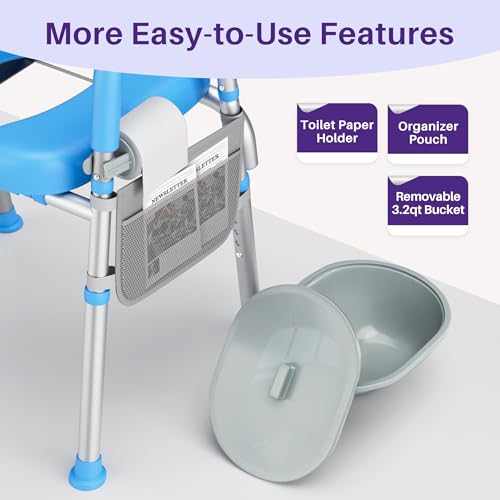 Image of KEKOY Toilet Seat Risers for Seniors, Adjustable Size, Bedside Commode | Padded Elevated with Handles, Fits Most Heights Builds,Tool Free Install,Fits Most Round Elongated Toilets for Handicap, Blue