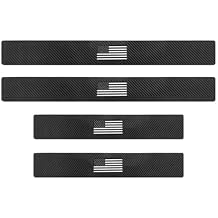 4 PCS Car Door Sill Protectors, American Flag Pattern Carbon Fiber Automotive Door Entry Guard, Waterproof Doors Sills Protectors for Vehicles, Universal for Most Cars Trucks SUVs Black