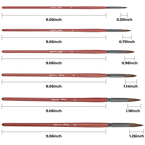 Magic Touches Paint Brush Set (6 Sizes), Natural Sable Round Tip, Best Absorption Smoothest Flow For Watercolor Oil Acrylic Gouache, Painting Art Supplies For Beginners To Professional Artists #TOP3