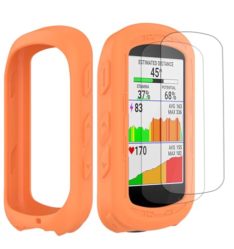 Buoluoioir Funda para Garmin Edge 540/840 + 2 Películas, Funda de Silicona Suave Antigolpes para GPS Bicicleta Ciclismo Touring, Protección Completa de Carcasa para Garmin Edge 540/840, Naranja