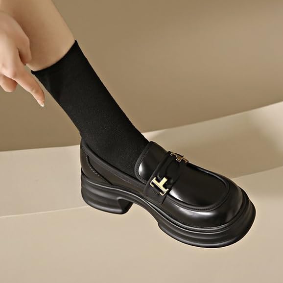 Image of Womens Platform Loafers Patent Leather Slip On Lug Sole Loafers Chunky Heel Comfortable Penny Casual Work Shoes