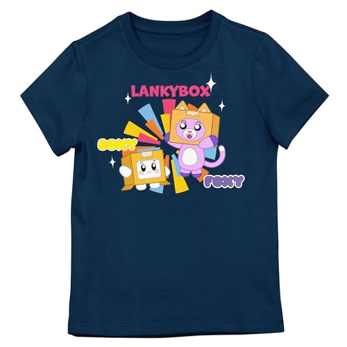 Bioworld LankyBox Boxy & Foxy Logo Crew Neck Short Sleeve Youth Girl's Navy T-Shirt