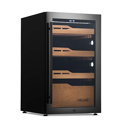 NewAir 840 Count Electric Cigar Humidor Cabinet | Freestanding Cigar Cooler with Spanish Cedar Drawers, Electronic Humidity & Temperature Control | LED Lighting and Opti-Temp™ Heating & Cooling
