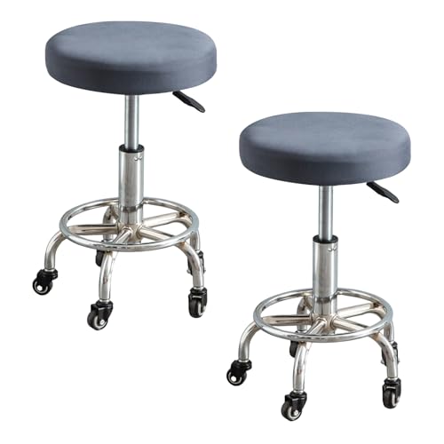 スツールカバー 丸 椅子カバー 丸 28-40 cm 2枚入 取り付け簡単 伸縮素材 汚れ防止 キズ防止 診察椅子 回転椅子 バーチェア エステスツール カットチェアー 美容室 ネイル サロン バー 食堂 キッチン (ダークグレー)