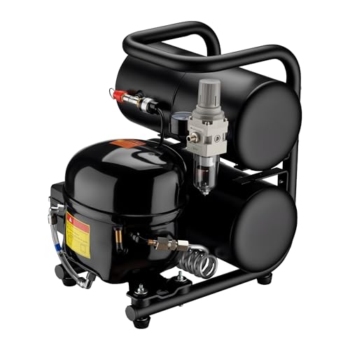 Wiltec Compresseur Airbrush HO-826, compresseur d'air comprimé 45-52 l/min d'alimentation en air, compresseur pour pistolet aérographe, réservoir d'huile de 2000 ml, 3-8 bars