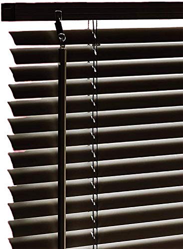 PVC & Wood Wooden Grain Effect Window Venetian Blind Blinds Easy Fit Curtains Trimmable Fittings Windows Treatment Privacy Shutters Twist Open Close (Black-PVC, 105x150)