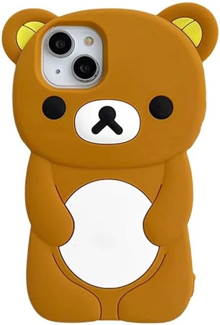 Ultra Thick Soft Silicone Case for Apple Teddy Bear Animal 3D Cartoon Japanese Cute Lovely Adorable Kawaii Kids Girls Women (Brown, for iPhone 15)
