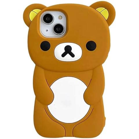 Ultra Thick Soft Silicone Case for Apple Teddy Bear Animal 3D Cartoon Japanese Cute Lovely Adorable Kawaii Kids Girls Women (Brown, for iPhone 16 Pro Max) Cover