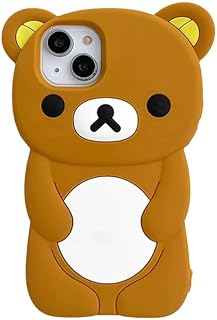 Ultra Thick Soft Silicone Case for Apple Teddy Bear Animal 3D Cartoon Japanese Cute Lovely Adorable Kawaii Kids Girls Women (Brown, for iPhone 13)