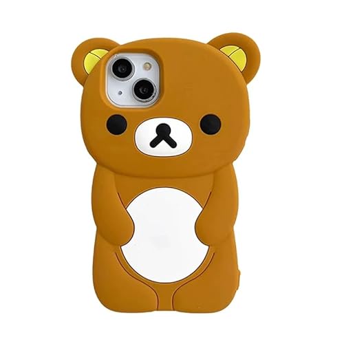 Ultra Thick Soft Silicone Case for Apple Teddy Bear Animal 3D Cartoon Japanese Cute Lovely Adorable Kawaii Kids Girls Women (Brown, for iPhone 15) - for iPhone 15 - Brown