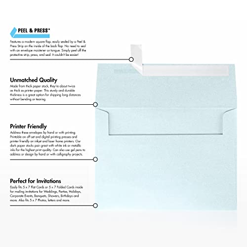 Luxpaper A7 Invitation Envelopes | Peel & Press | 5 1/4" X 7 1/4" | Aquamarine Metallic | 80Lb. Text | 50 Qty #TOP7