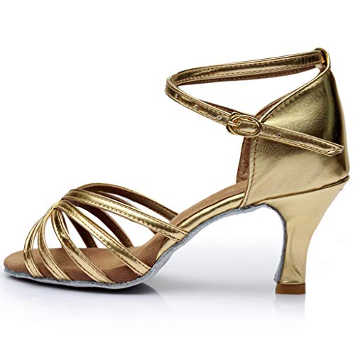 Women Low Heel Sandals Ballroom Latin Dancing Shoes Ankle Strap Open Toe Sandals (Gold, 4.5)2